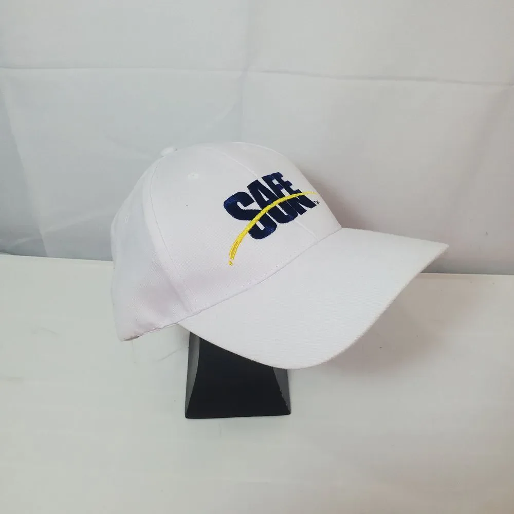 Safe Sun Hat Cap Strapback‎ White One Size Cotton Embroidered Beach Nissin Logo