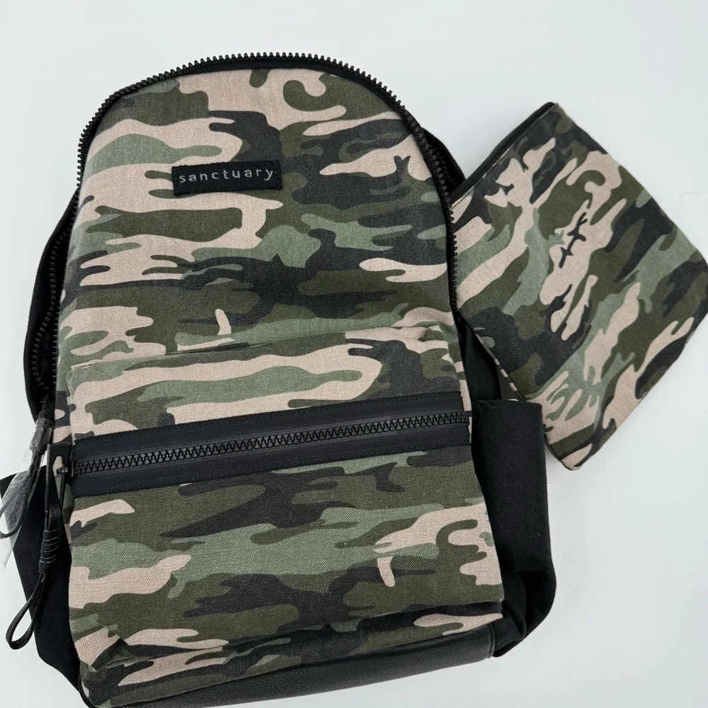 Sanctuary Camo Downtown Backpack with Pouch book bag travel bag NWT
