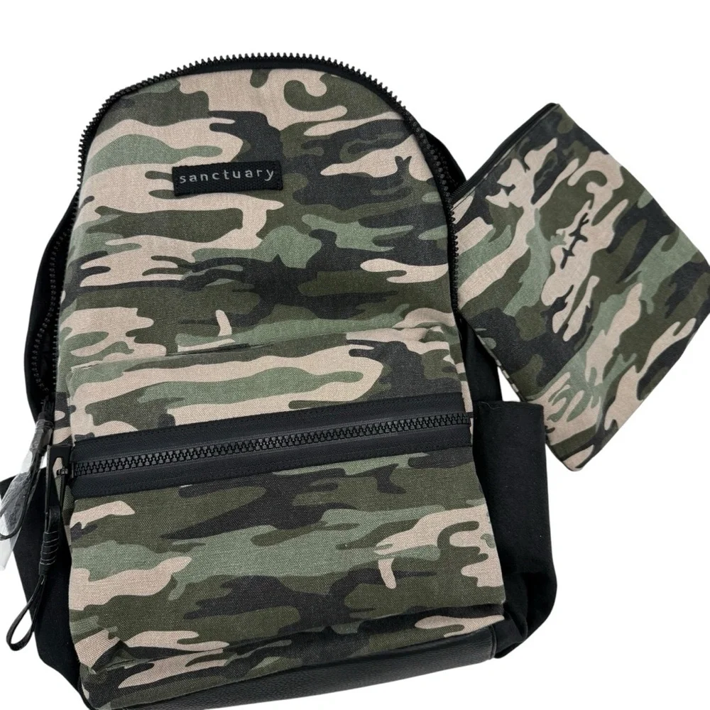 Sanctuary Camo Downtown Backpack with Pouch book bag travel bag NWT
