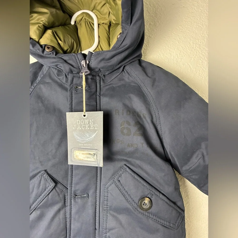 Zara BabyBoy Navy Hooded Down Feather Jacket