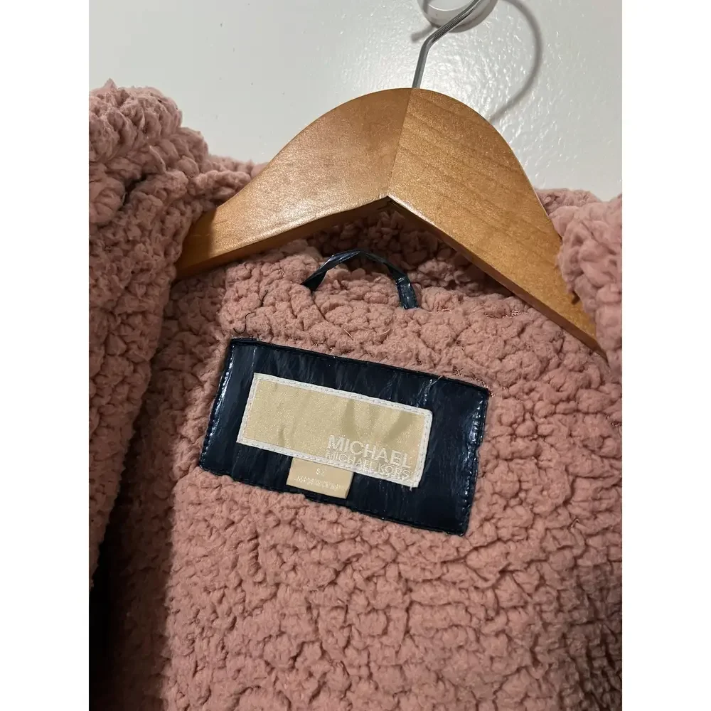 Michael Kors Girls Blue/Rose Gold Faux Fur Lined Puffer Jacket Size 6