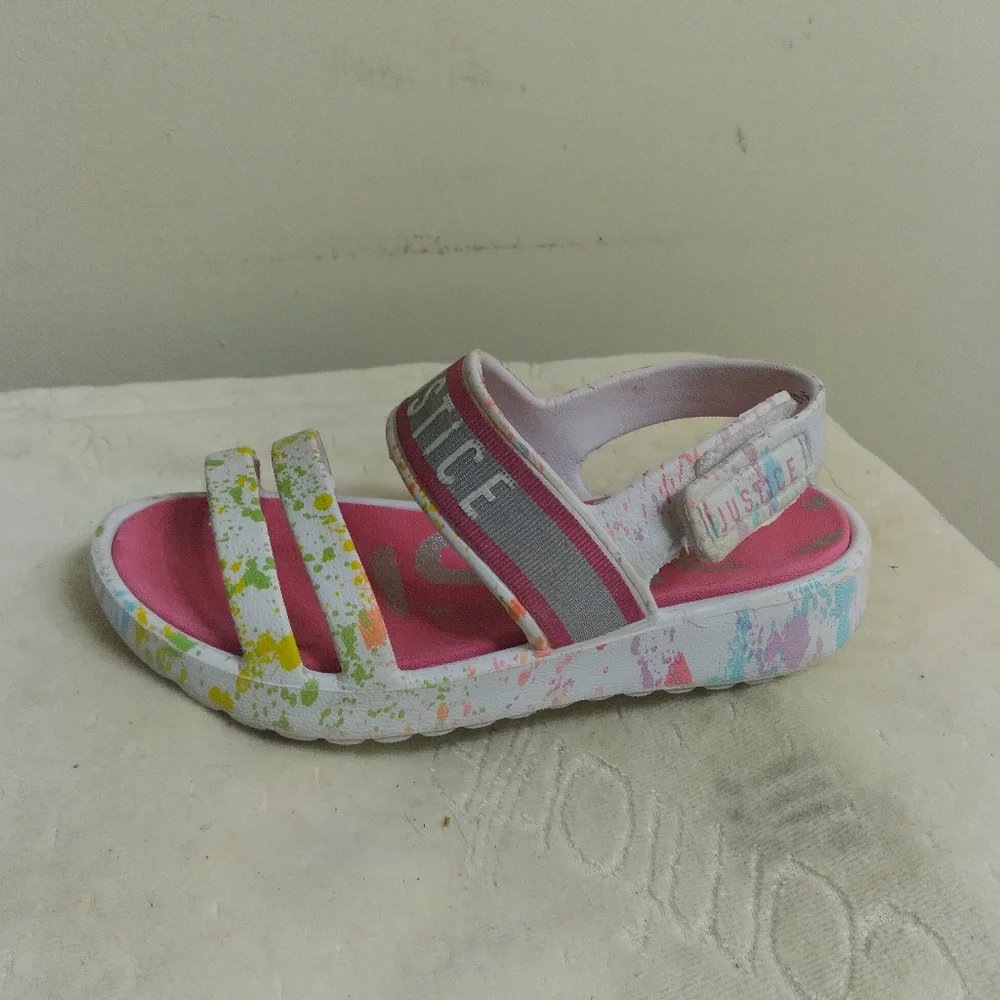 JUSTICE Kids Sandals - Pink and Green Size 13 - 7 Inches Inside