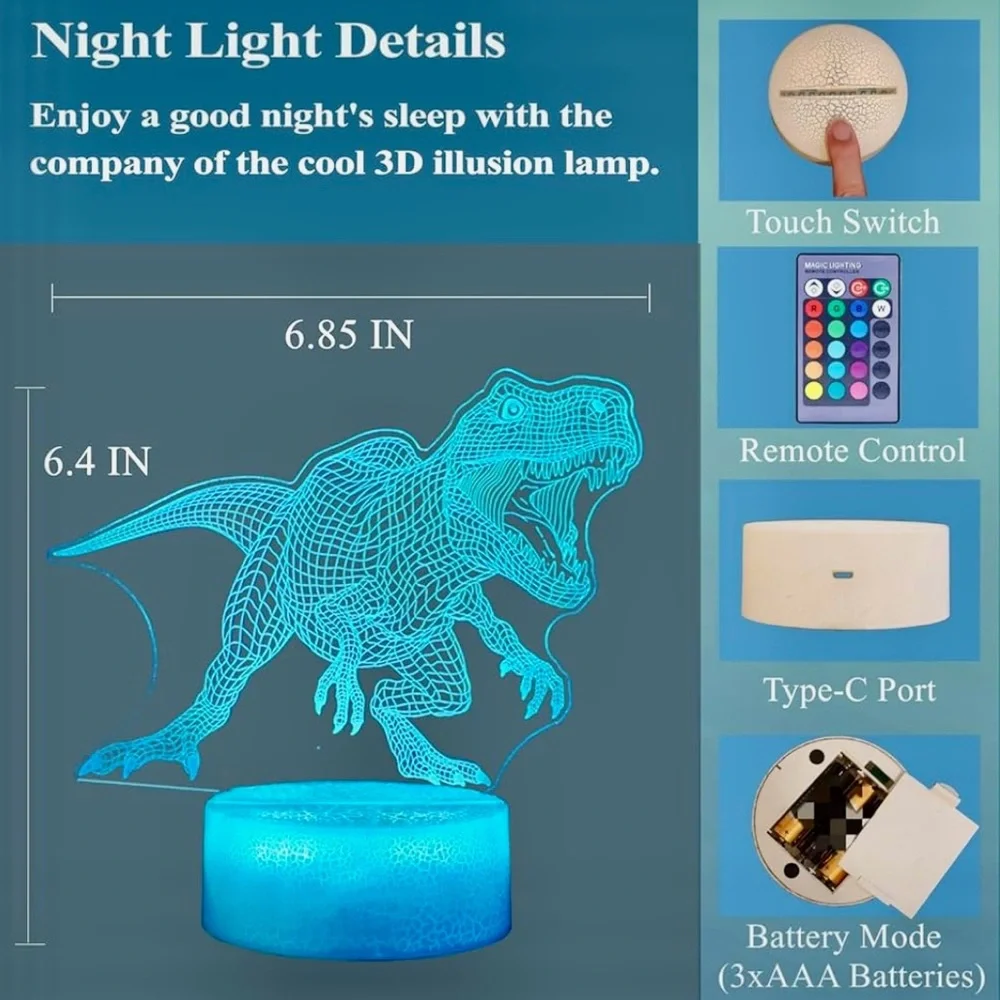 3D Dinosaur LED Night Light - Blue