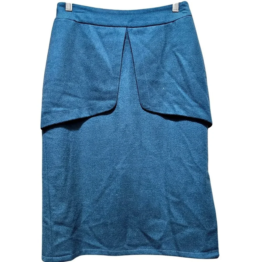 Vintage Miri New York Wool Blend Teal Skirt With Overlap Detail & Side Slits