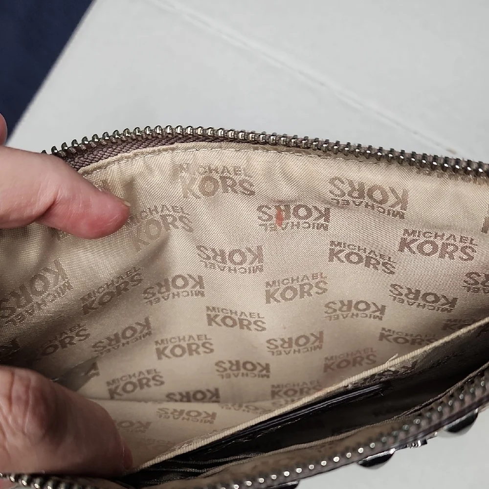 Michael Kors Brown Snake Print Studded Wristlet