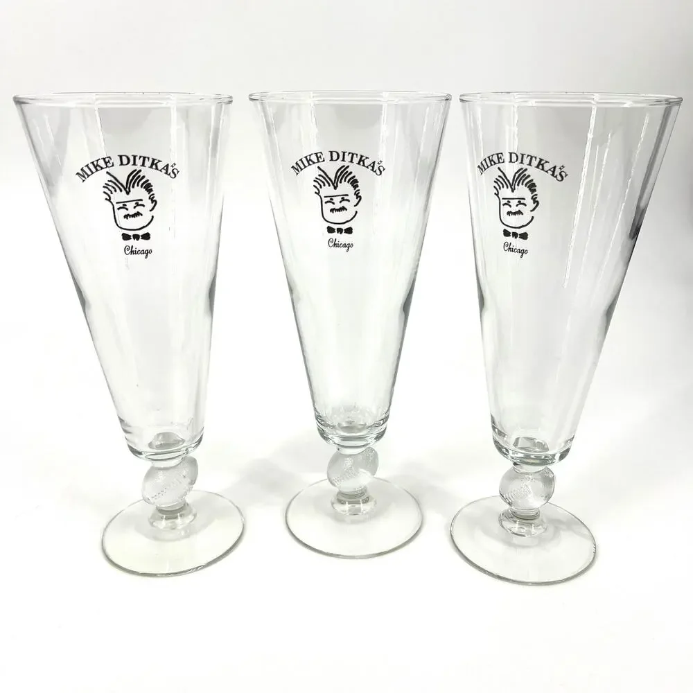 Three Mike Ditkas Restaurant Chicago Da Bears Football Pilsner Glasses Coach