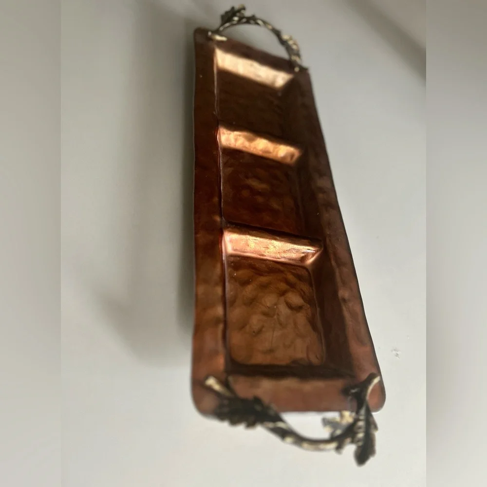 Pier 1 Imports Hammered Metal lacquered  Tray with handles