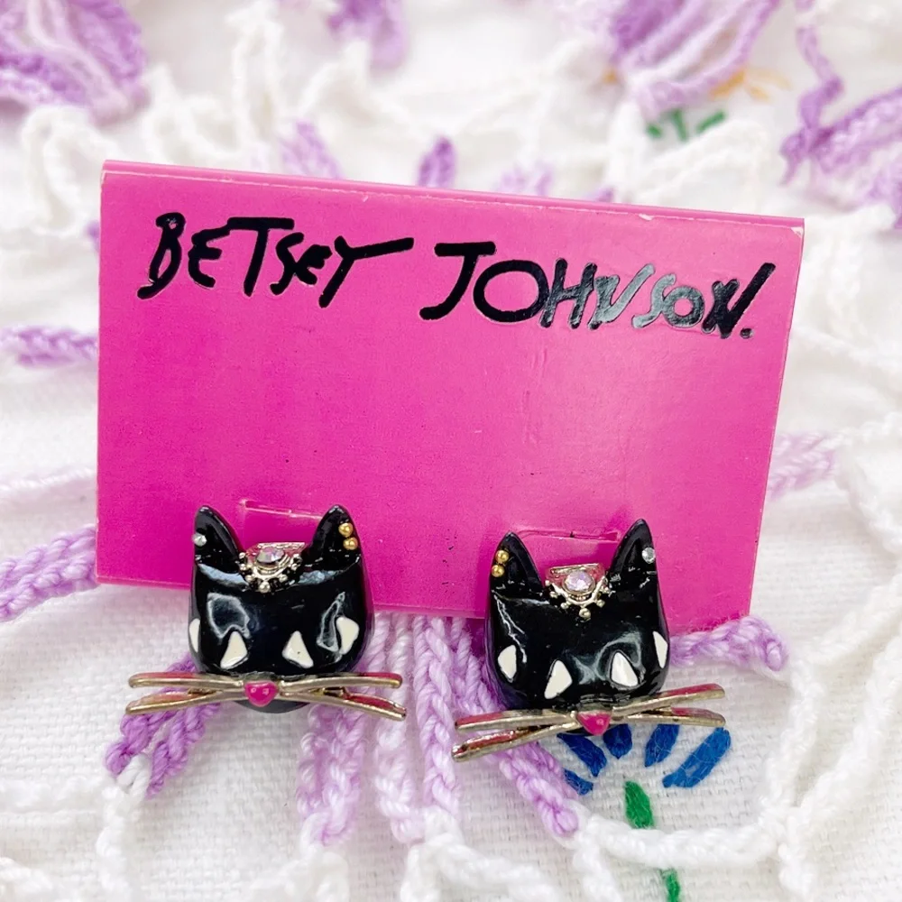 Betsey Johnson Black Cat pierced stud Earrings