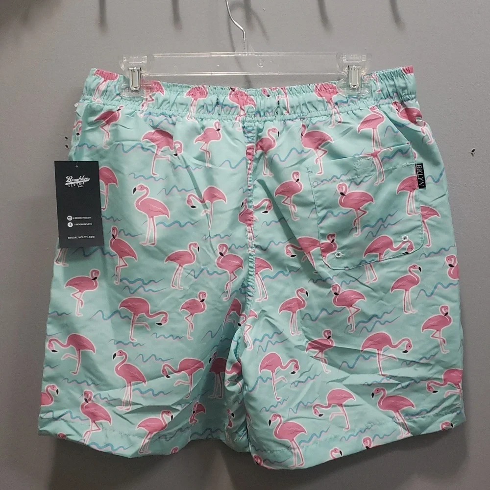 Brooklyn Cloth Kent Ave Volley Swim Trunks, Flamingo Pattern