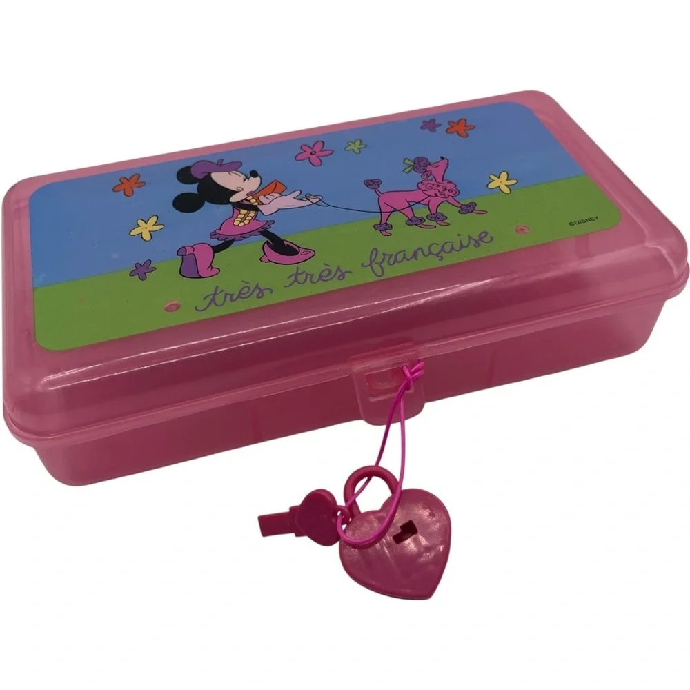 Vintage Flomo Disney French Minnie Mouse Pencil Case Heart Shaped Lock Key