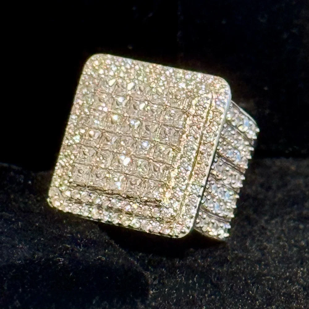3.9 Carat ICED OUT CZ Pave WHITE Gold Rhodium Plated 925 Sterling…