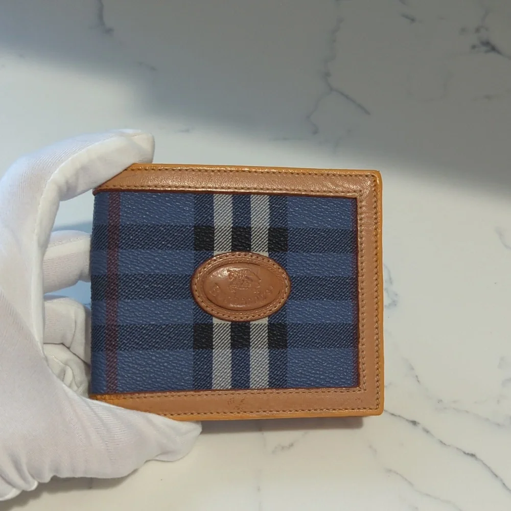 Burberry Bifold Nova Check Blue Plaid Leather Men's Wallet