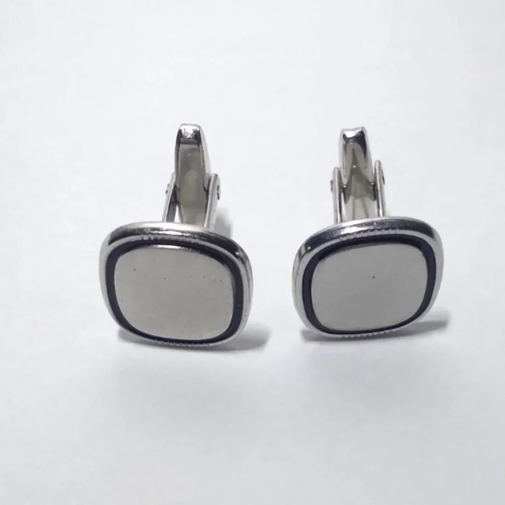 Vintage Sarah Coventry Mid Century Modern 1960s Cuff Links Silver Tone Blk Trim
