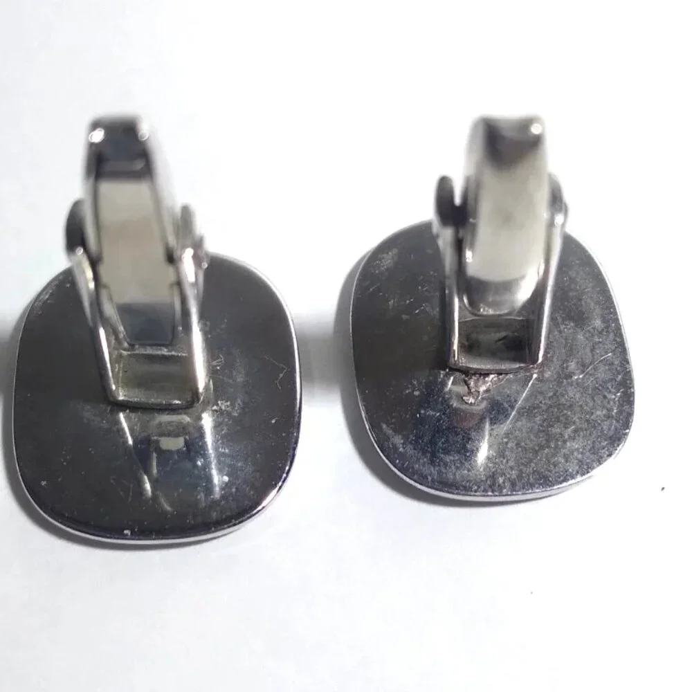 Vintage Sarah Coventry Mid Century Modern 1960s Cuff Links Silver Tone Blk Trim
