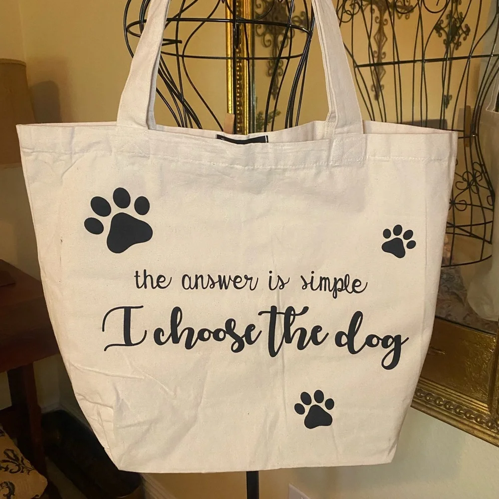 Dog Lover's Tote Bag - Cream with Black Paw Prints