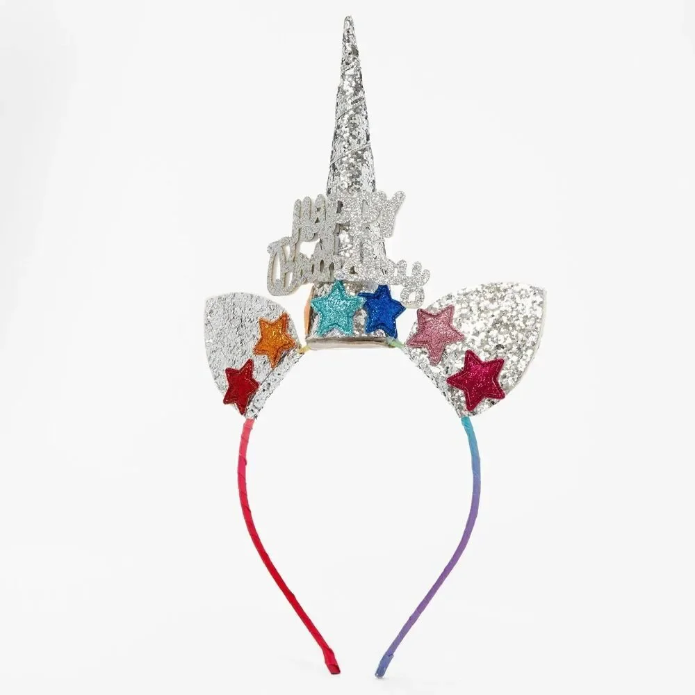 Claire's Its My Birthday Glitter Unicorn Themed Headband Happy Rainbow New
