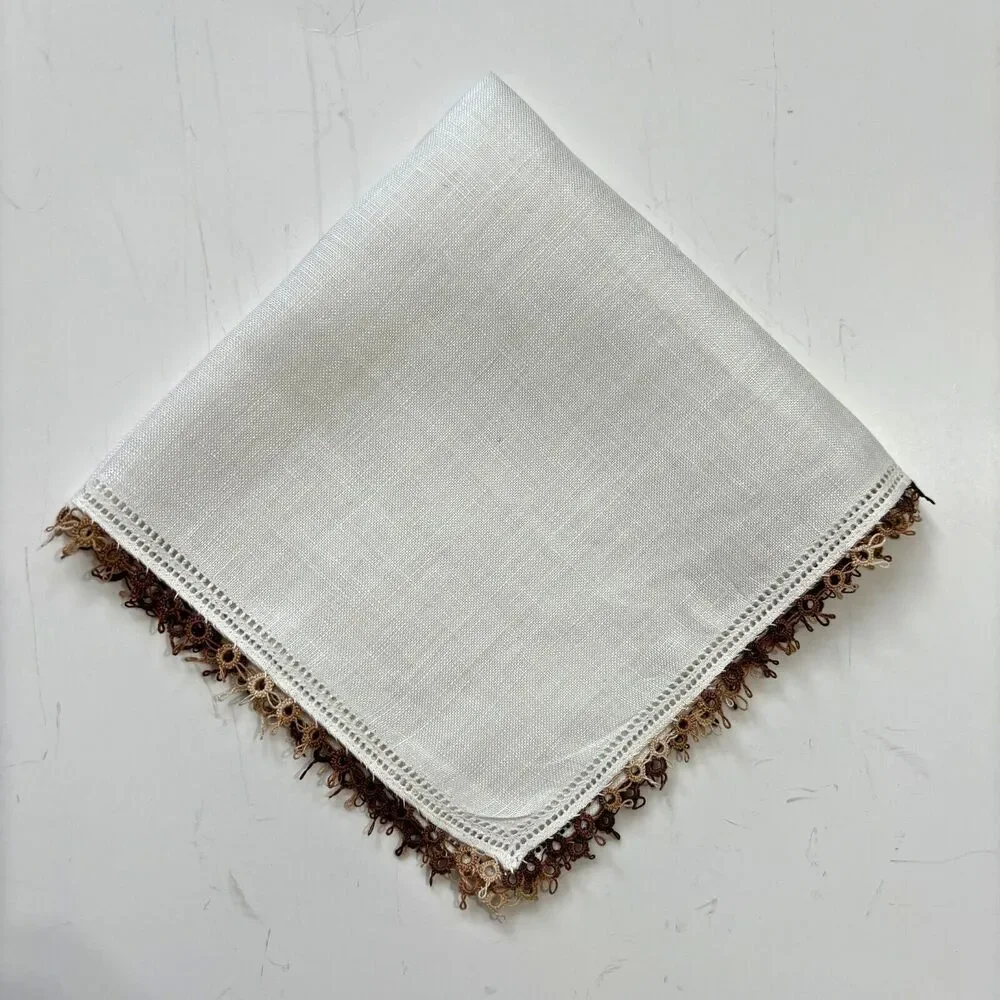 Vintage Linen Tatted Lace Bridesmaid Handkerchief Wedding Cottage Core Granny