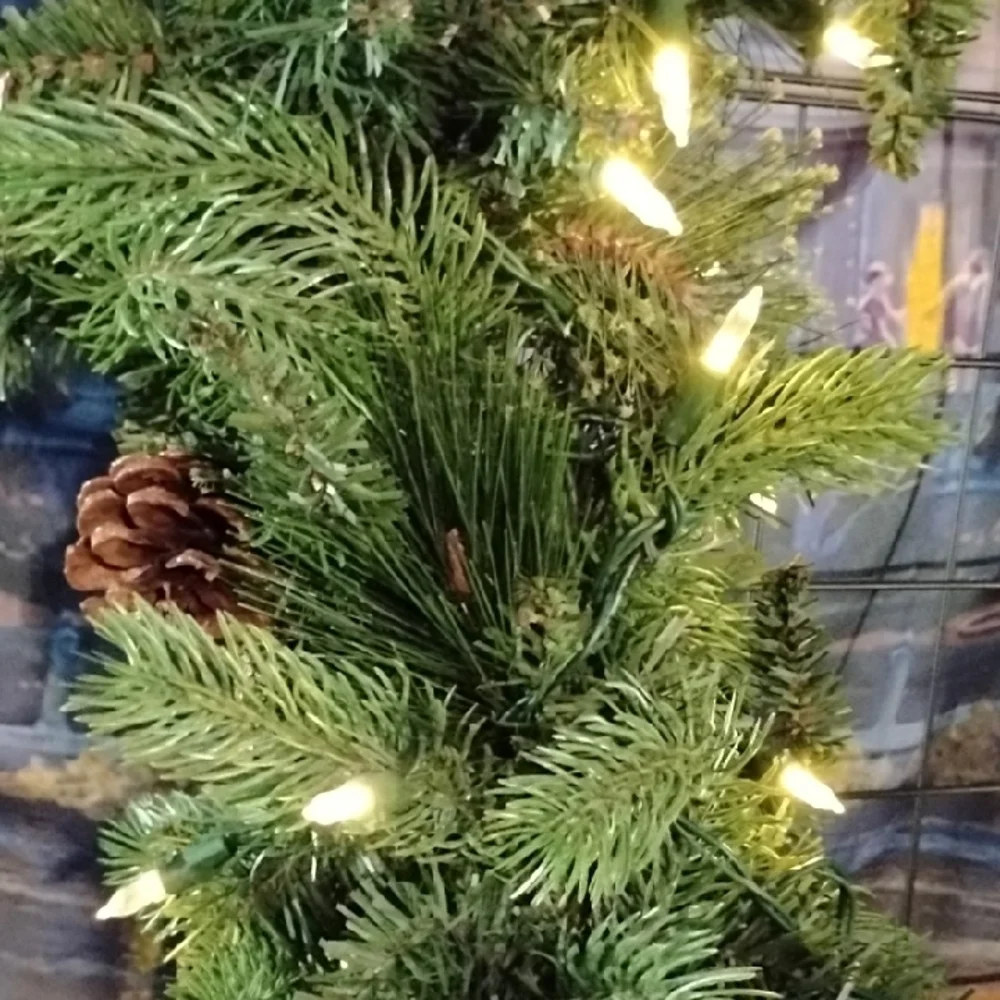 Festive Green Holiday Garland  with Lights
