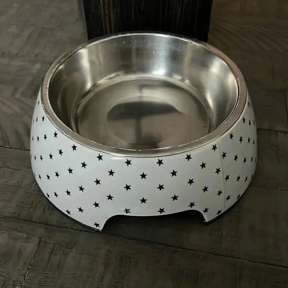 Tails & Noses Pet Grey Star Dog Metal‎ Bowl