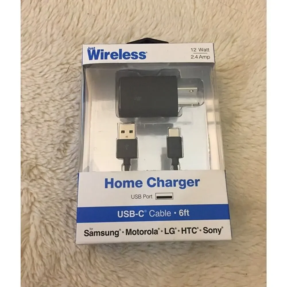 Just Wireless 2.4A/12W Home Charger-6ft USB-C to USB-A Cable