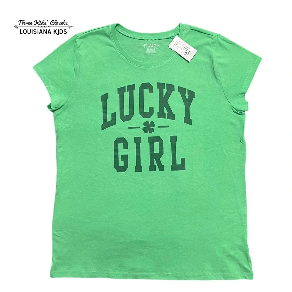 NEW The Children’s Place XXL (16) Green Lucky Girl Shamrock Tee Shirt