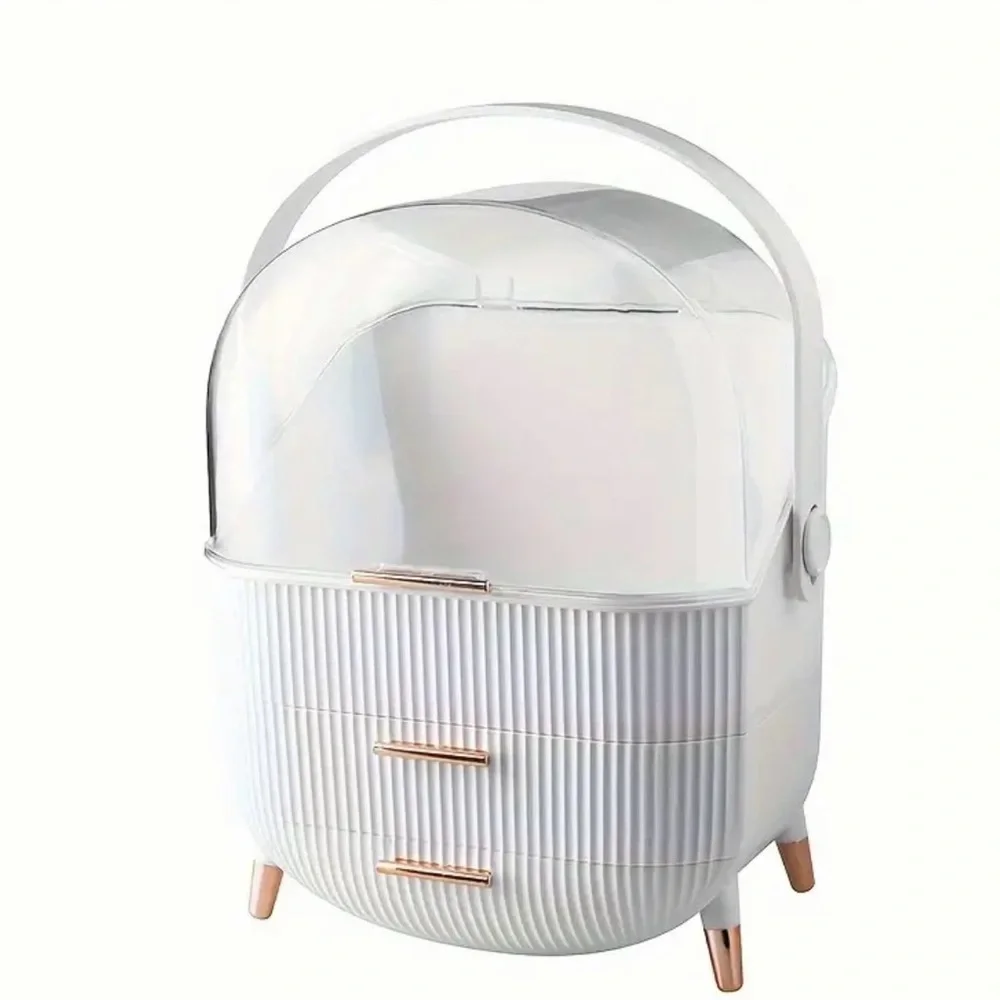White Cosmetic Organizer with Gold Accents