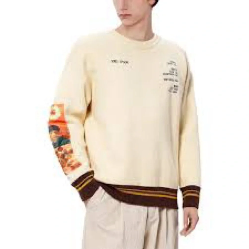 Aelfric Eden Cream and Brown Crewneck Sweater with Minimalist Design Van Gogh