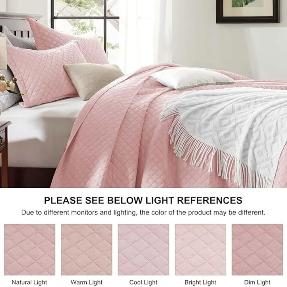 SunStyle Home Quilt Full|Queen Bedding | 3 Piece Set | Pink
