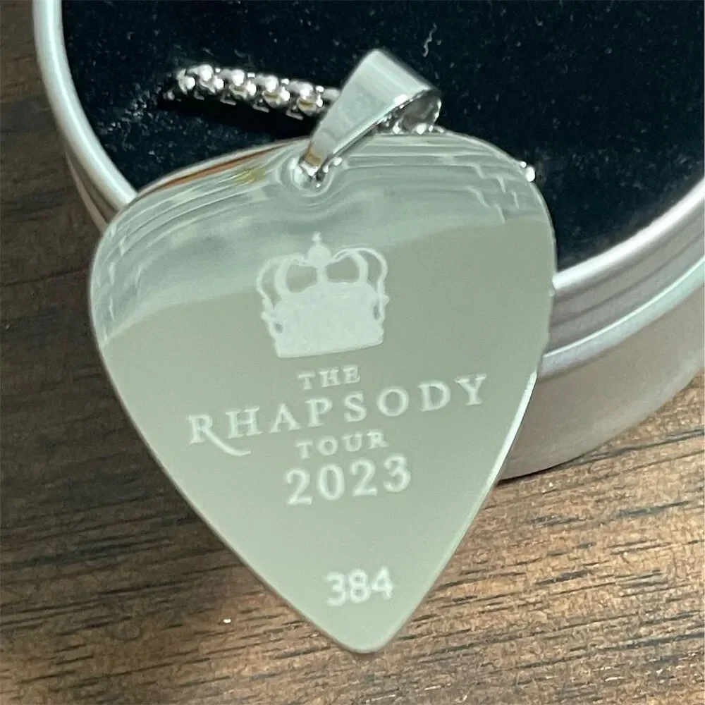 Queen Rhapsody Tour 2023 Guitar Pick Necklace with Red Gem #384
