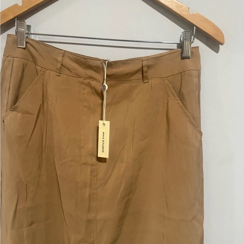 Max Studio Tan Pleated Maxi Skirt for Casual Wear