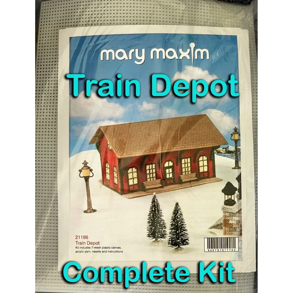 Needle Point Kit 3D Train Depot Complete Kit 21186 Mary Maxim Village Piece