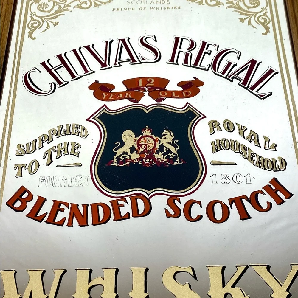 Vintage Chivas Regal Scotch Whisky Pub Bar Mirror Sign in Wooden Frame Scotland
