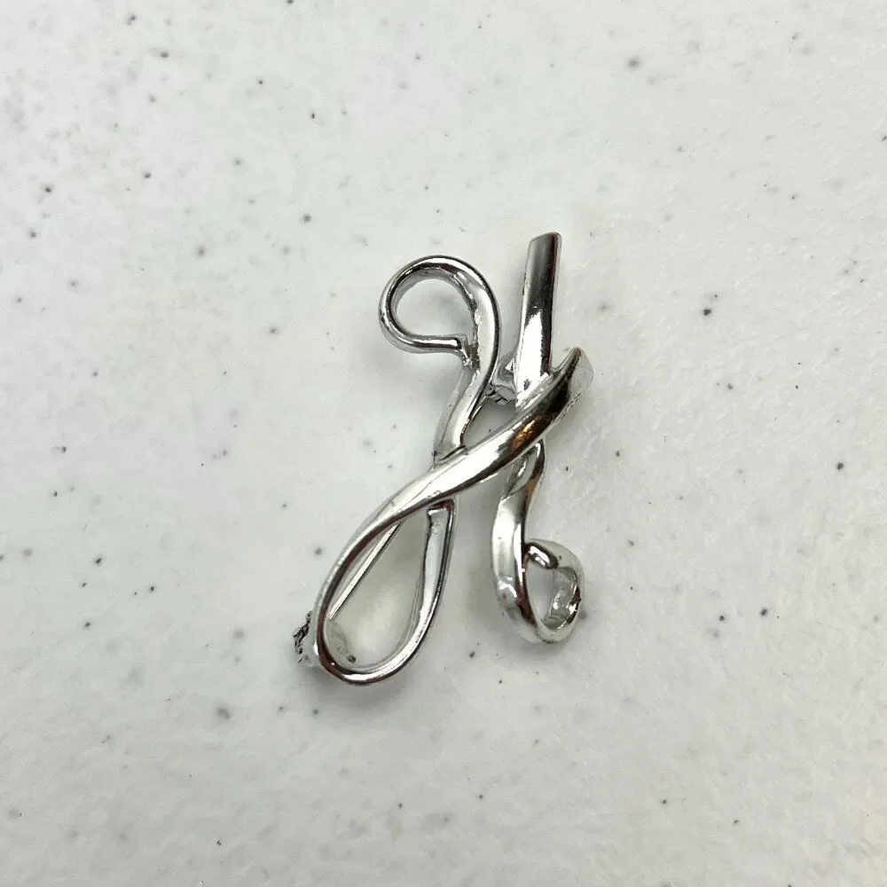 Vintage Estate Silver Tone H Brooch Initial Letter H Name Gift