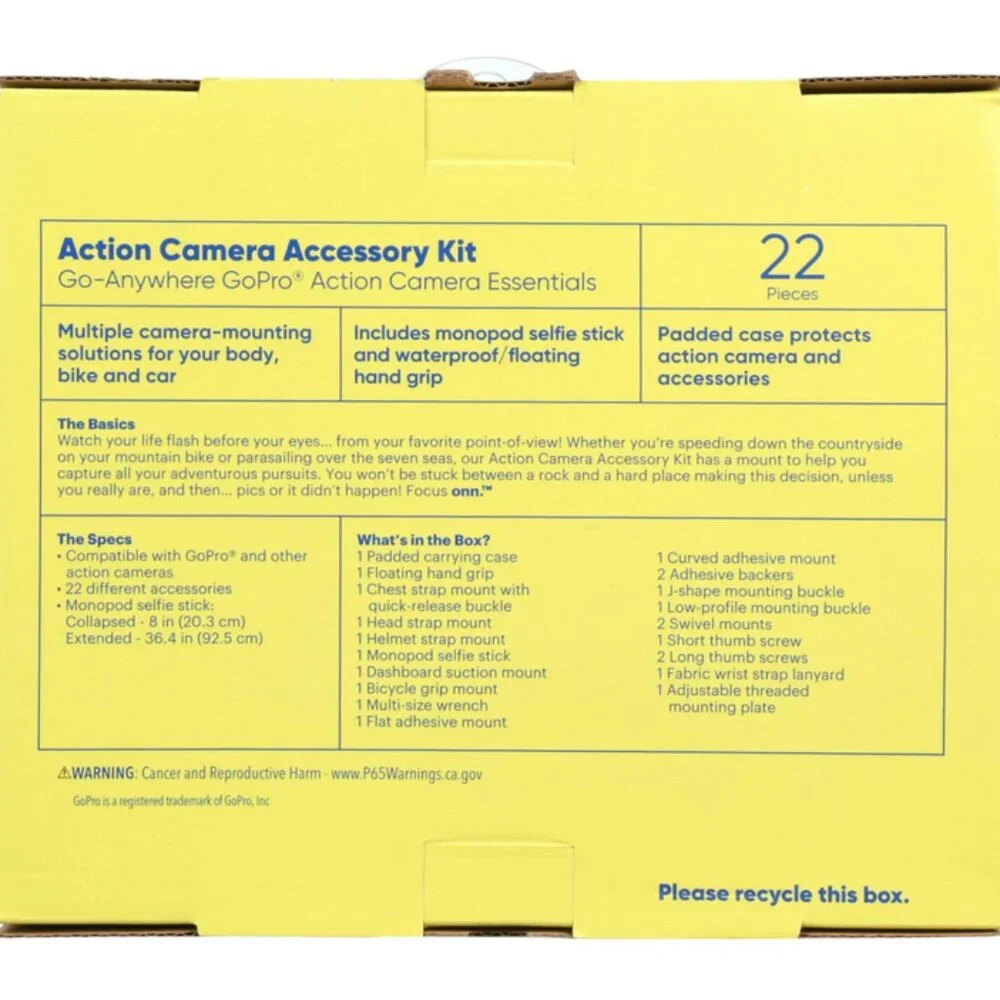 onn Action Camera Accessory Kit 22 Pieces NEW FACTORY SEALED