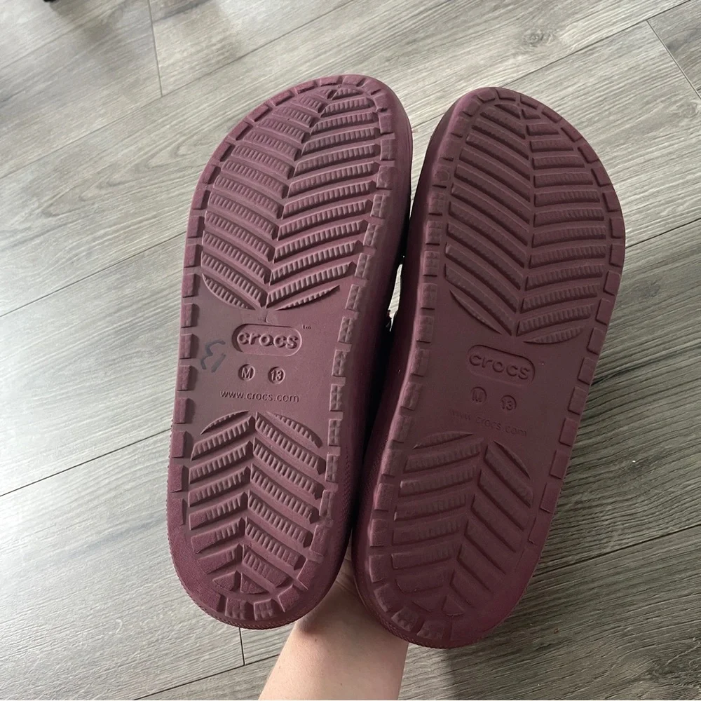 Crocs Mens Maroon Slide Sandals faux Fur Lined Size 13