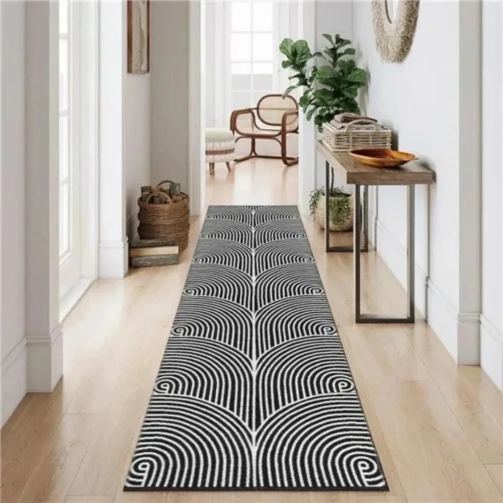 Long Hallway Runner Rug 2.6'x10' Washable Rug Runners Modern Reversible Black