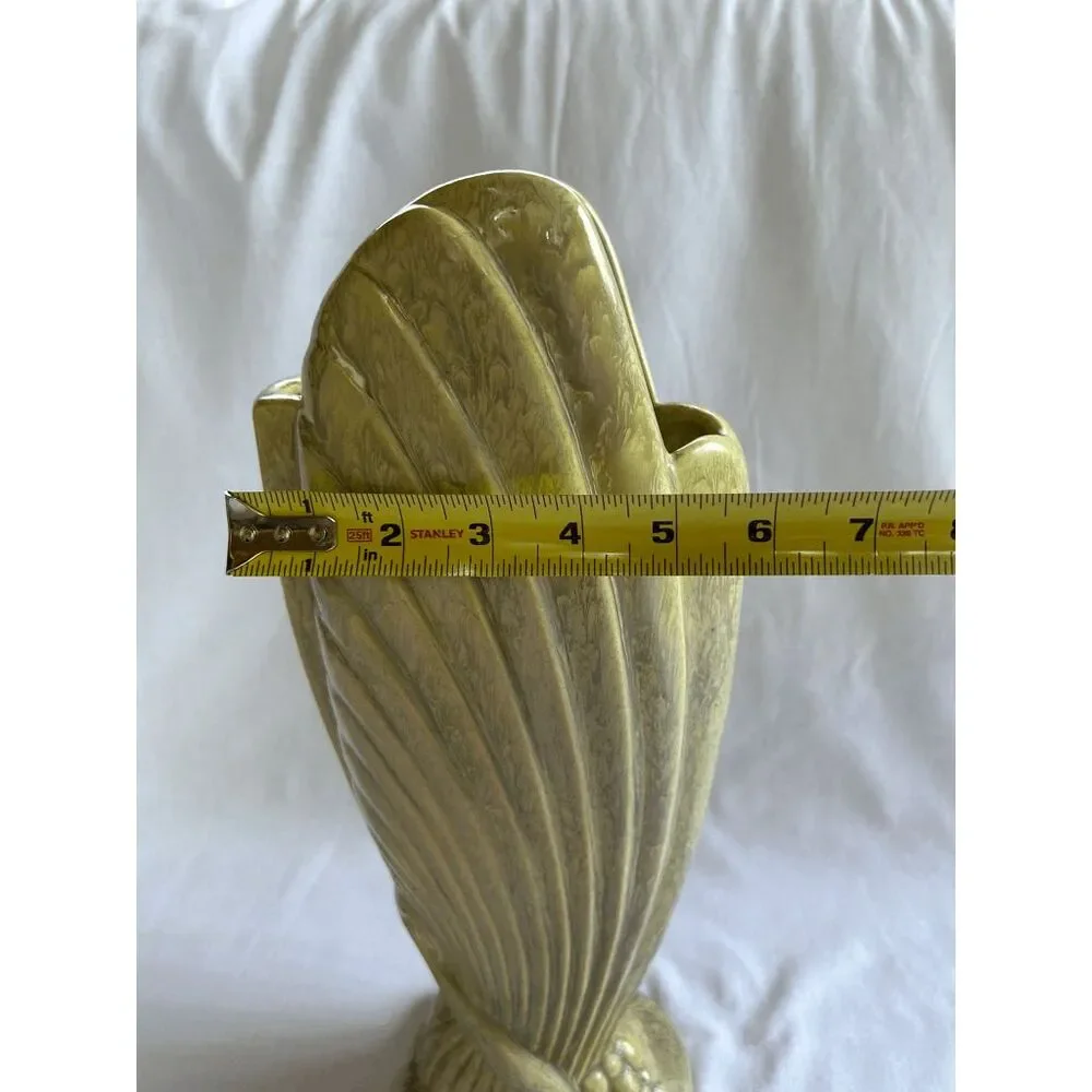 Unique Vintage Mid Century Ceramic Vase, Drip Glaze 16x6 Inches Green/Yellow