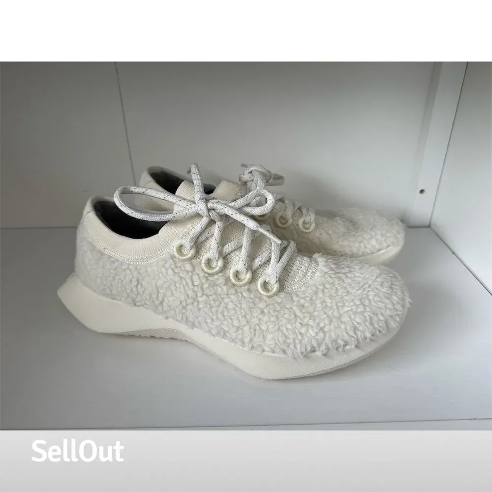 Allbirds Women's Wool Dasher Fluffs White Running Shoes Size 9 warm fall