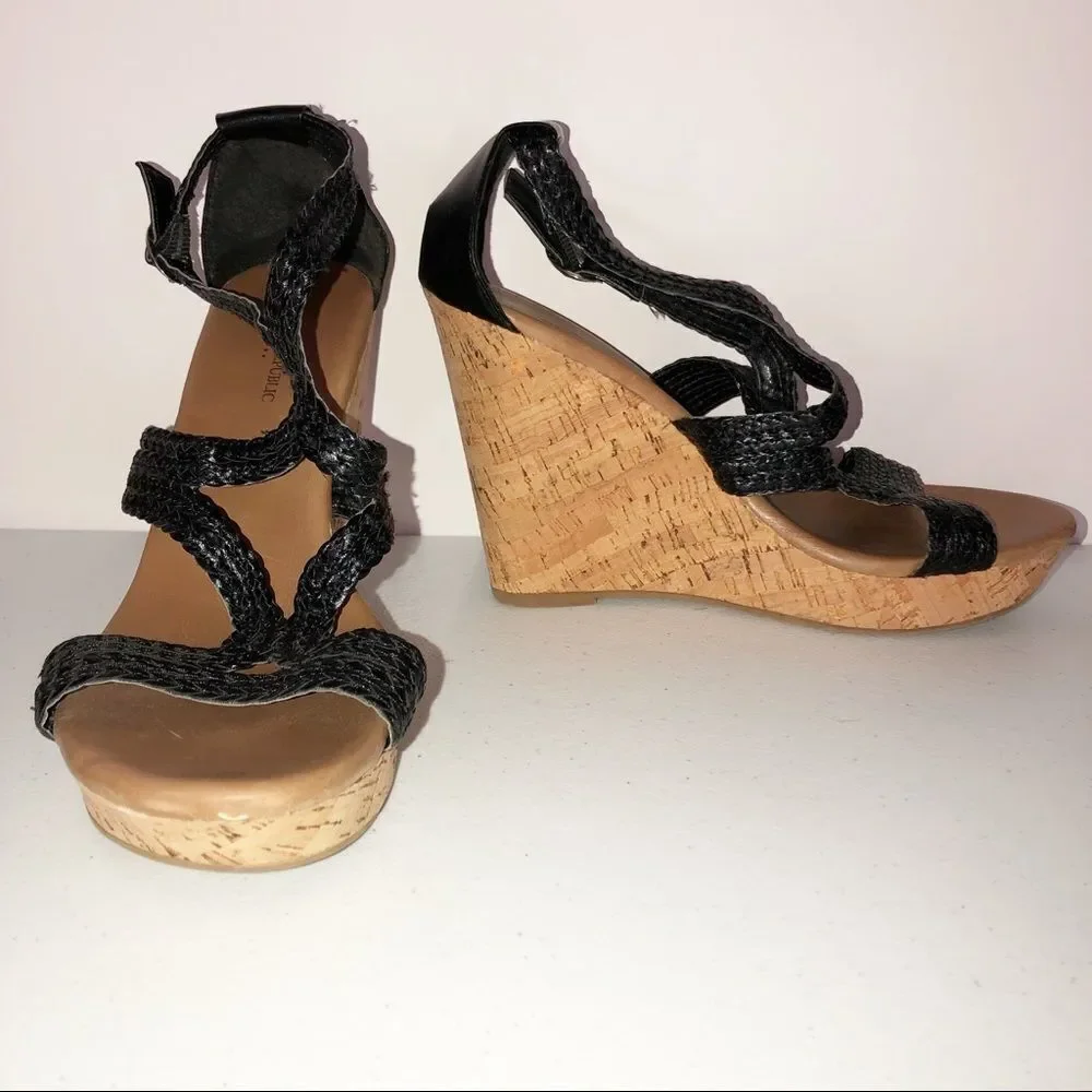 Banana Republic black leather cork wedges, 8.5