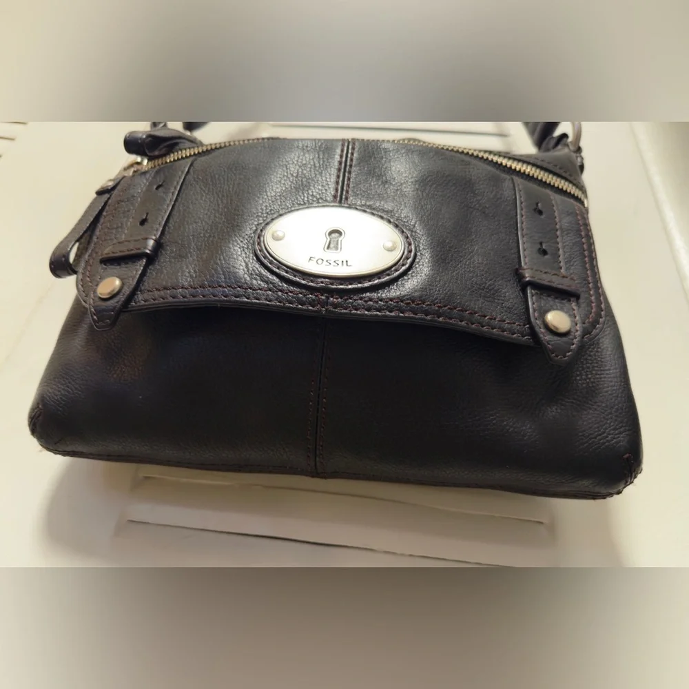 FOSSIL MADDOX BLACK LEATHER BAG CROSSBODY