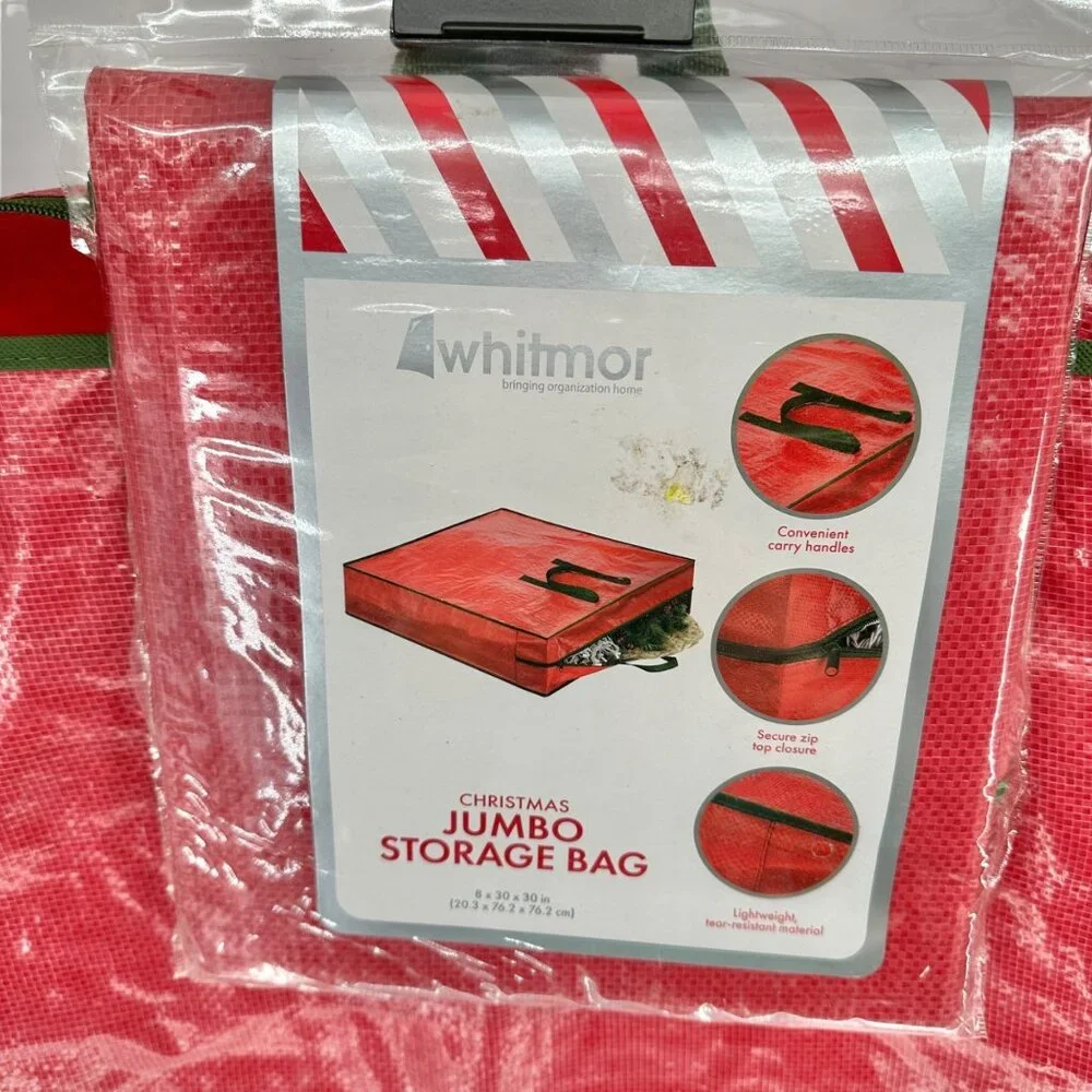Whitmor Christmas Jumbo Storage Bags 1 New 1 Used Red Zip Up Handles 30x30x8 Red
