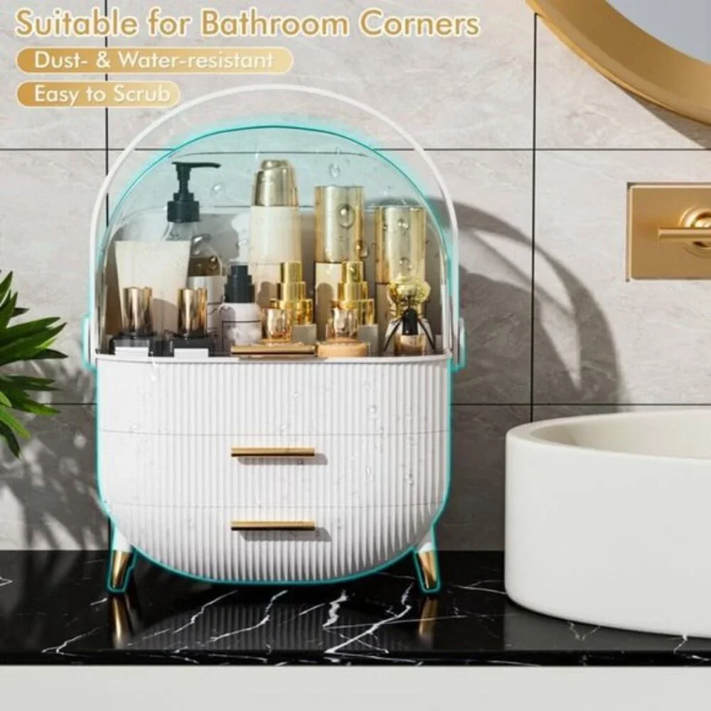 New Makeup & Skincare Organizer, White Cosmetic Display Case with Clear Cover