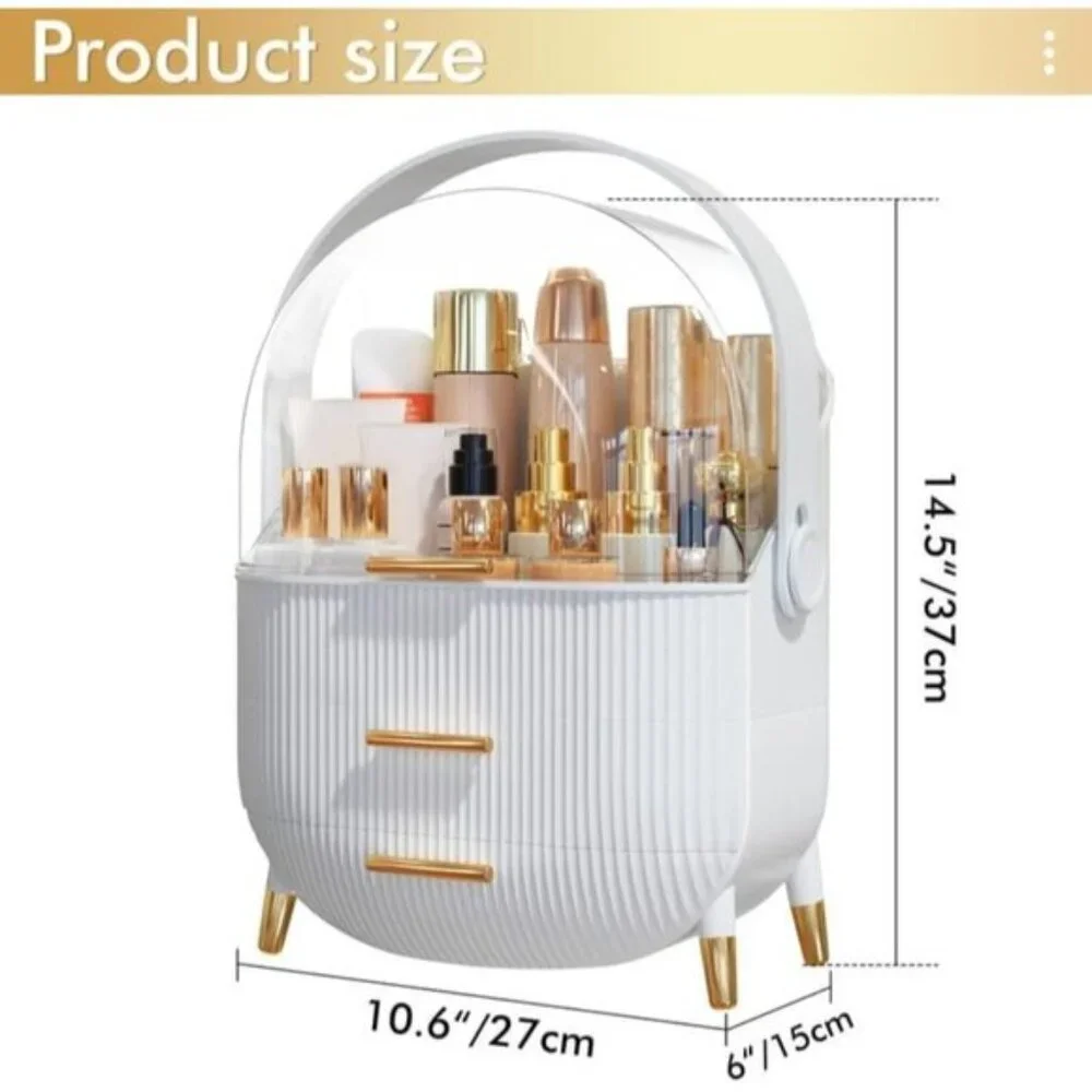 New Makeup & Skincare Organizer, White Cosmetic Display Case with Clear Cover