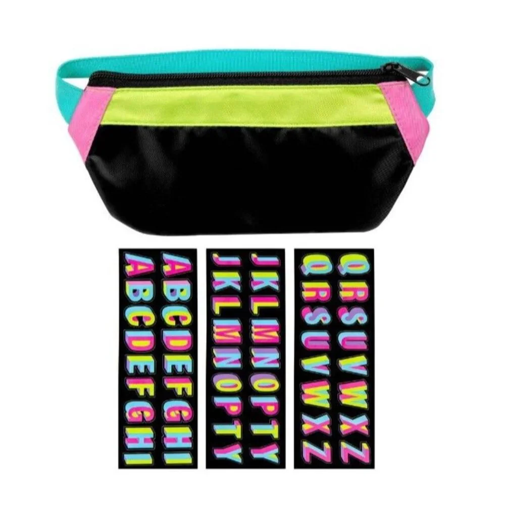 Fashion Angels Nylon Fanny Pack Elastic Pencil Pouch Black/Neon 2pk
