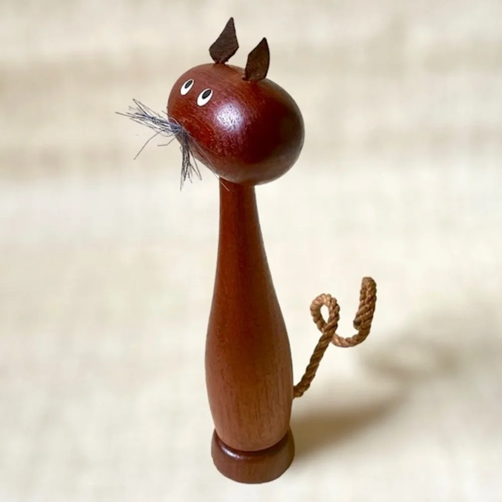 MCM Danish Cat Corkscrew Bottle Opener Mid Century Teak Walnut Denmark Barware