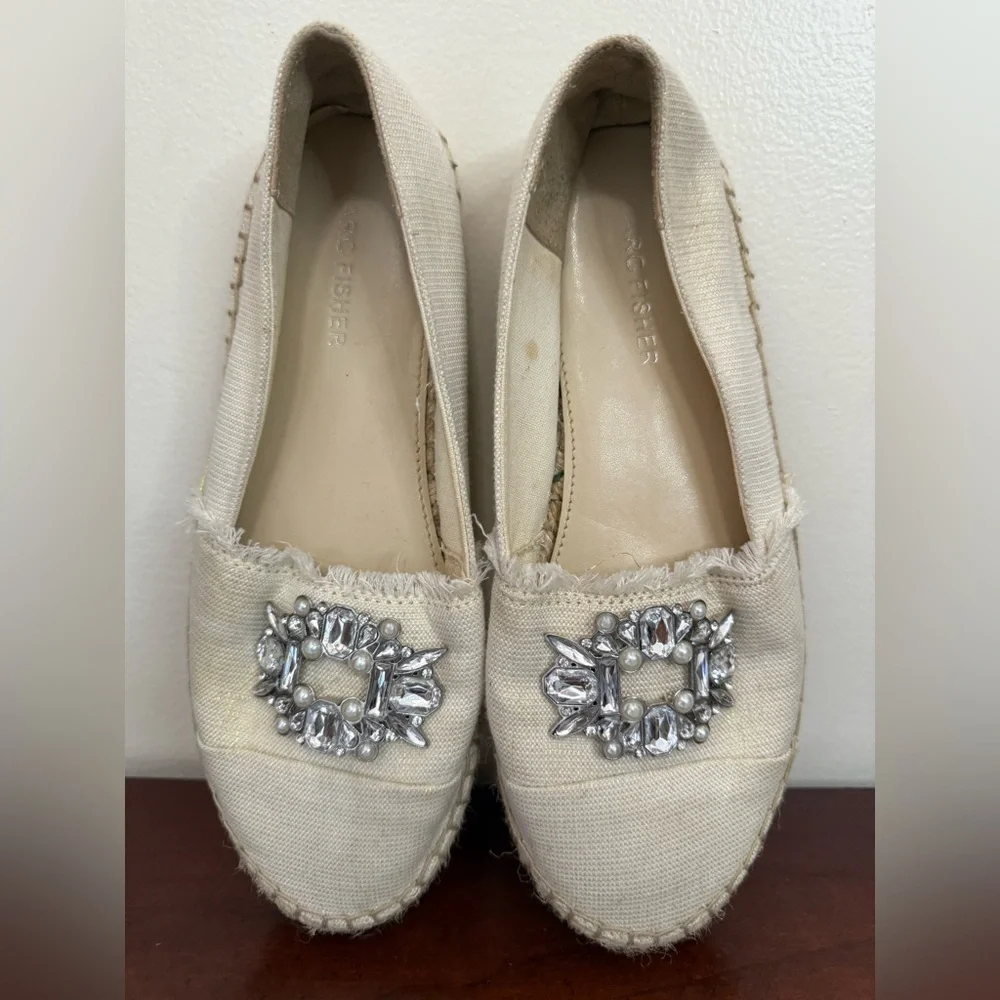 Marc Fischer Women's Beige Espadrilles with Silver Embellishments size 8