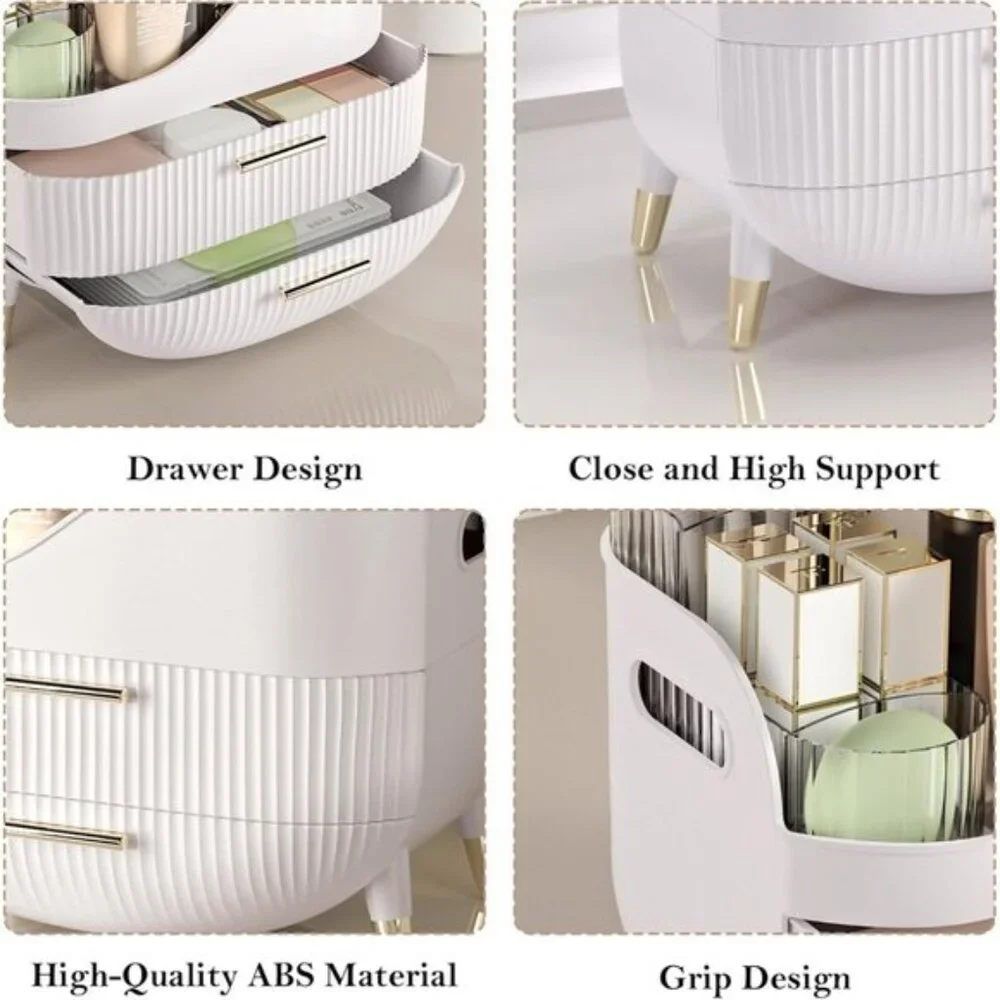 Makeup Organizer for Vanity, Large Skincare Storage Box with 2 Drawers - White