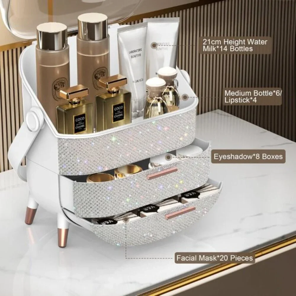 New Teen Girls Gift Makeup Organizer, Skincare & Jewelry Storage in Pearl White