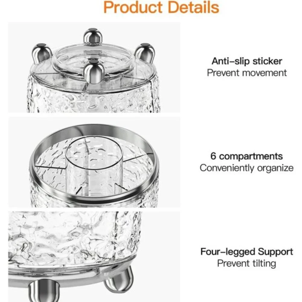 New 360° Rotating Makeup Brush Holder with Lid, Dustproof Organizer in Clear