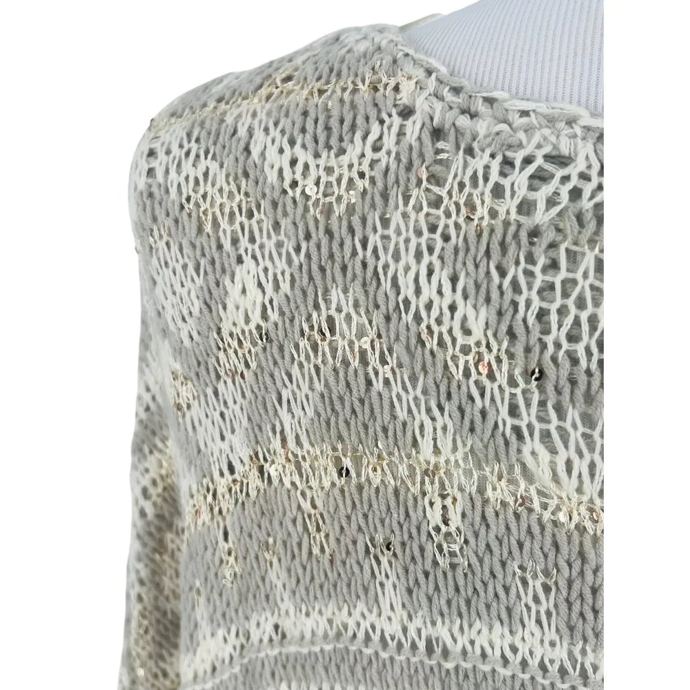 RARE NWT Free People Ivory Metallic Shimmer Slouchy On-Off Shoulder Knit Sweater
